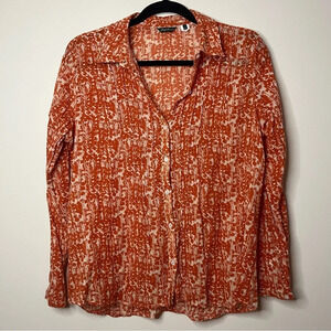 EDDIE BAUER 100% Cotton Pleated Abstract Floral Lightweight Buttondown Shirt